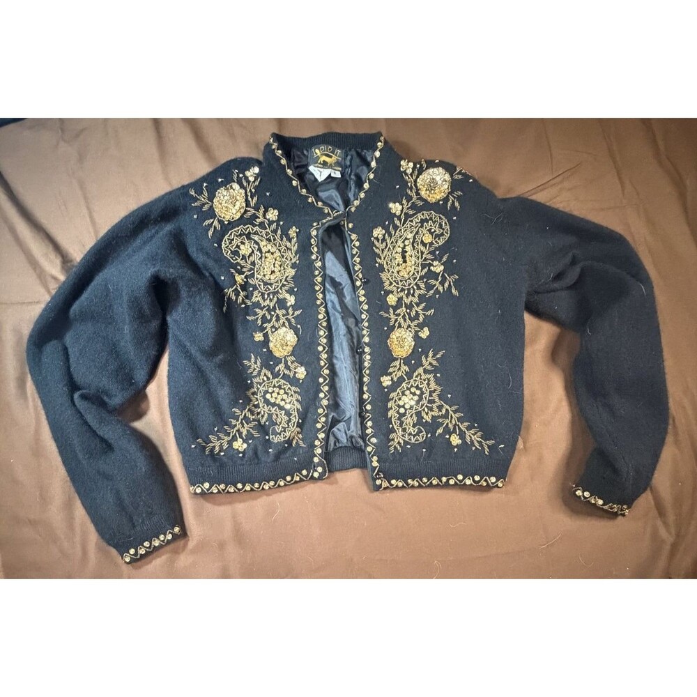 I Did It by Mathew H. USA Women's Lambswool Angora Beaded Cardigan Size S
